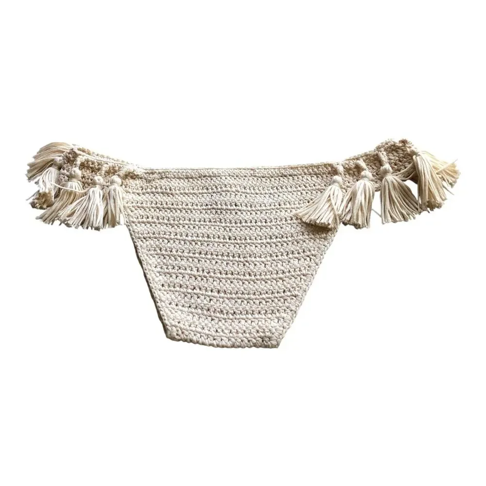 POL Crochet Tassel Bloomer Shorts Beige Boho Cottagecore Lounge Wear Size Large